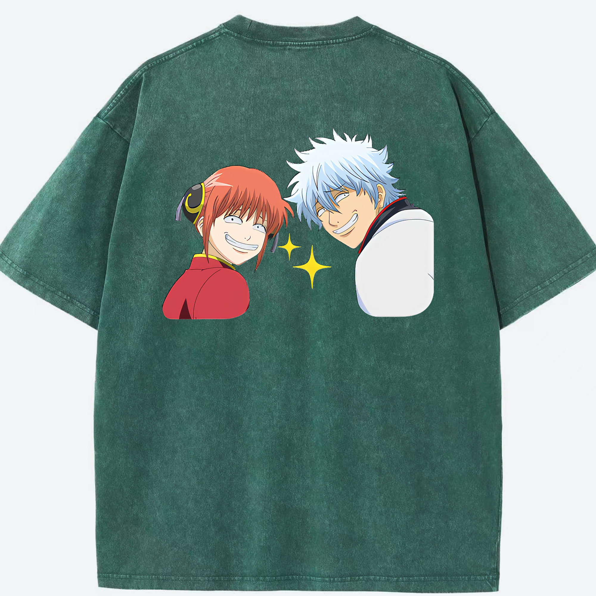 （画像用） ぎんたま 坂田銀時（さかたぎんとき） 神楽 志村新八（しむら しんぱち） GINTAMA Sakata Gintoki Kagura Shimura Shinpachi 綿100% ヴィンテージ風 半袖Tシャツ（背面プリント）